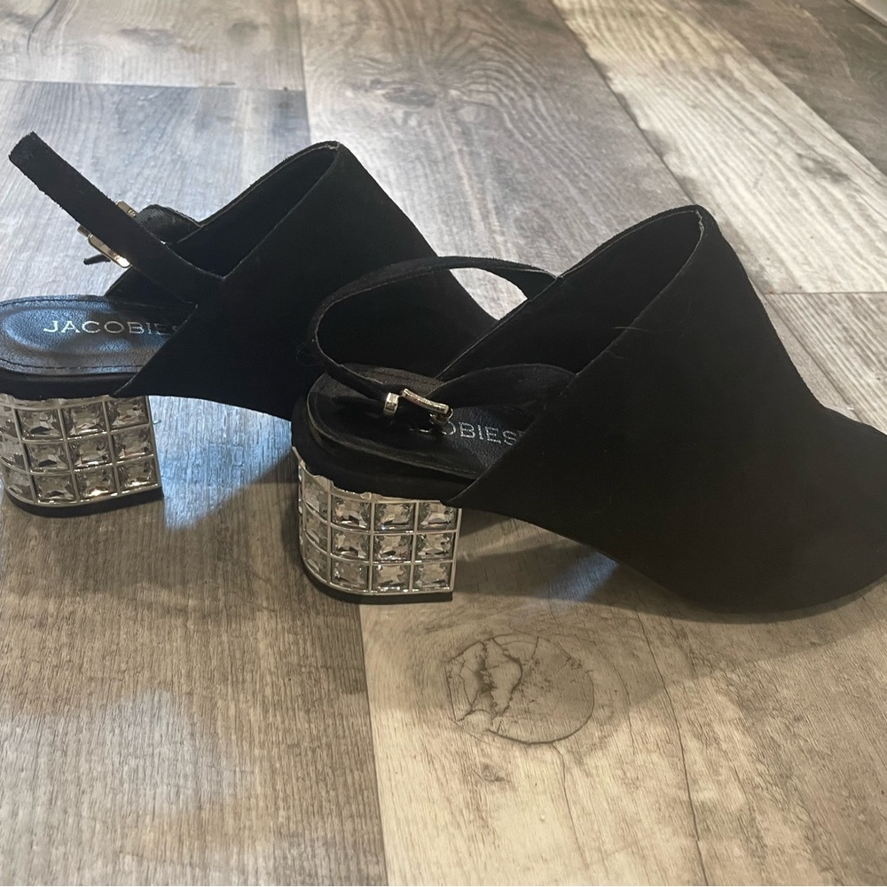 Jacob Black and Silver Mules with Ornate Heel